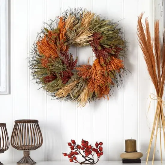 26" Sorghum Harvest Autumn Artificial Wreath {4}