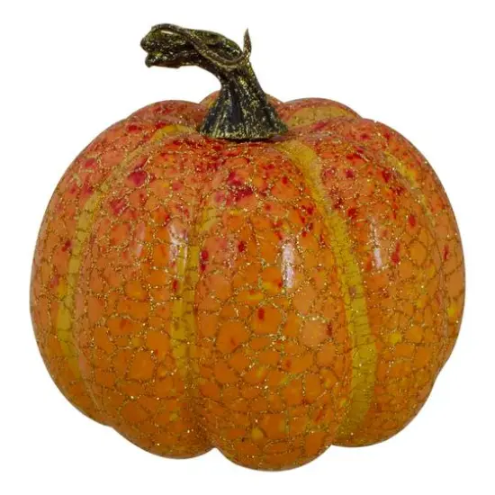 4" Orange & Green Artificial Fall Harvest Pumpkin Set {5}
