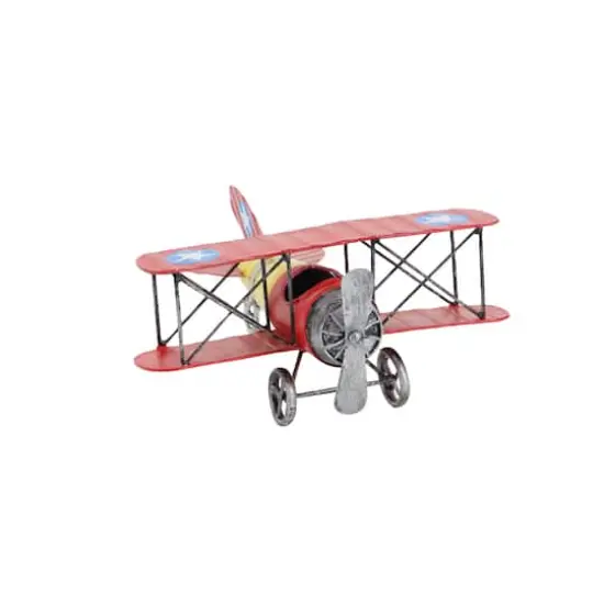 12" Red & Yellow Metal Plane Vintage Tabletop D&eacute;cor {6}