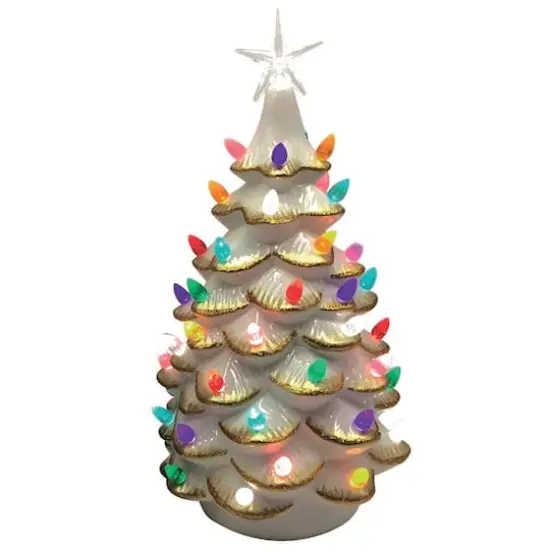 Santa's Workshop 14" Lighted White Ceramic Tree with Gold Tips {1}