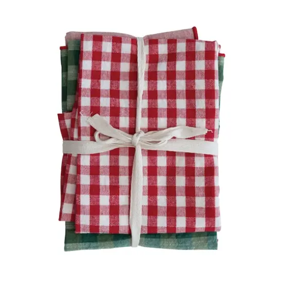 Hello Honey&reg; Red & Green Woven Cotton Tea Towel Set {3}