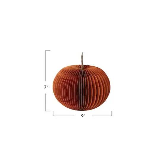 Hello Honey&reg; 9" Orange Paper Folding Honeycomb Pumpkin with Twig Stem {5}