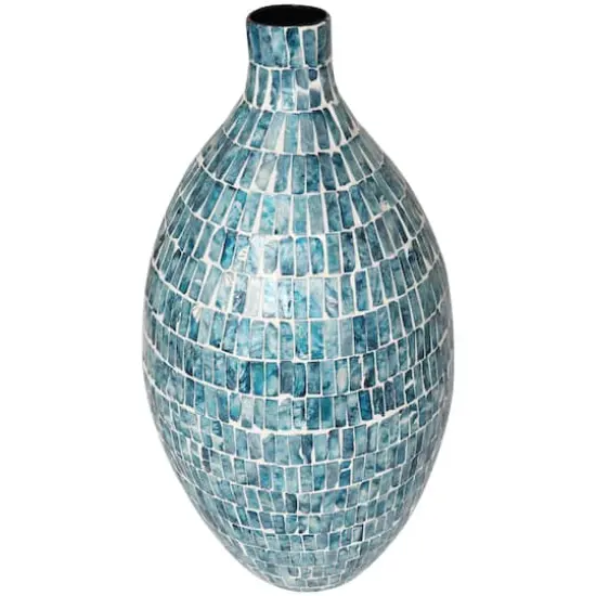 22" Blue Mother of Pearl Handmade Mosaic Inspired Vase {4}