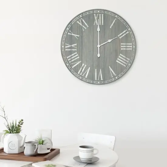 Elegant Designs 23" Wood Plank Coastal Wall Clock Dark Gray Wash {4}