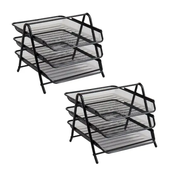 Mind Reader Network Collection Black Metal Mesh 3-Tier Paper Tray {1}