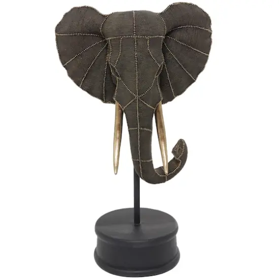 27" Black Polystone Elephant Sculpture {1}