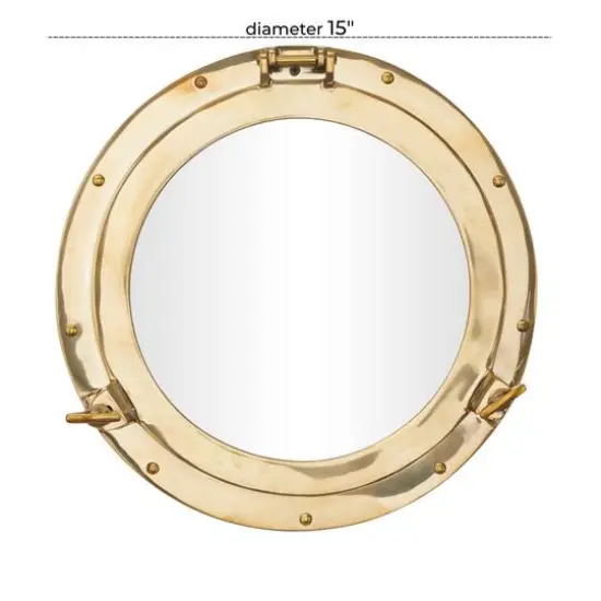 Gold Brass Sail Boat Wall Mirror with Port Hole Detailing 15" x 3" x 15" {7}