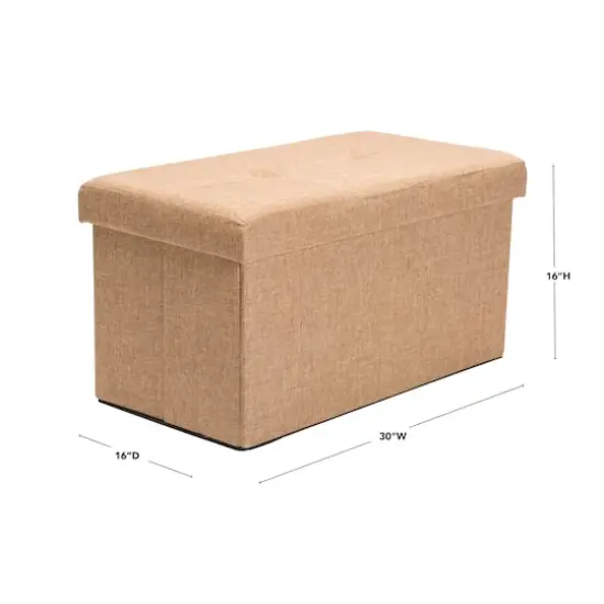 Simplify 30" Faux Linen Double Folding Storage Ottoman Camel {11}