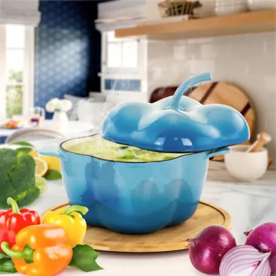 MegaChef 3qt. Blue Pepper Shaped Enameled Cast Iron Casserole {3}