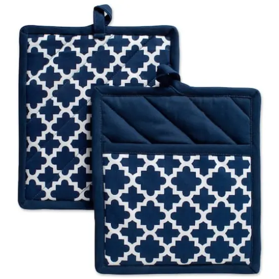 DII&reg; Nautical Blue Lattice Potholder Set {1}