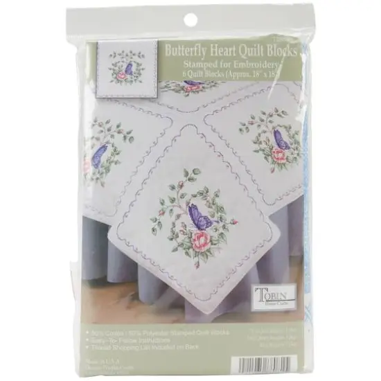 Tobin Stamped For Embroidery Butterfly Heart Quilt Block Set {3}