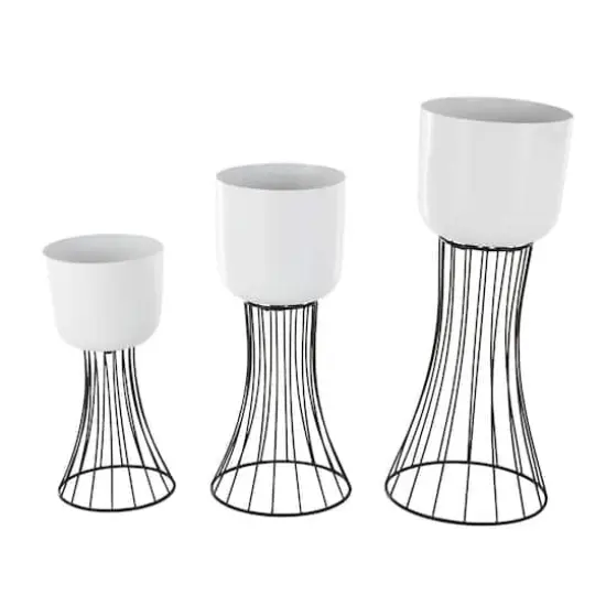 White Metal Planter with Black Hourglass Stands Set {7}