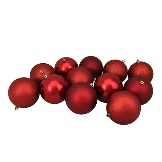 12ct. 4" Red Shatterproof 4-Finish Christmas Ball Ornaments {4}