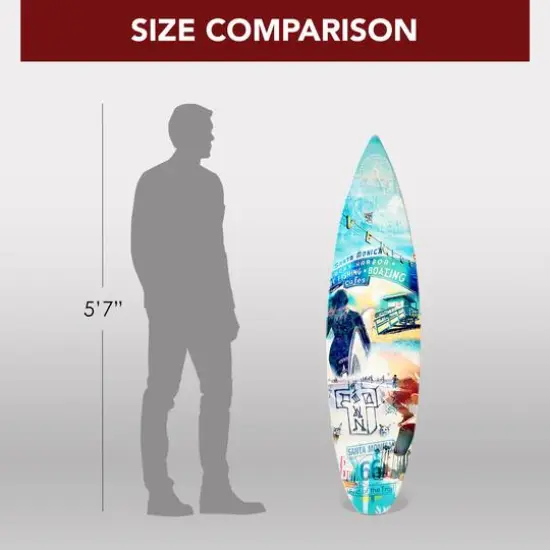 American Art Decor Dogtown Collage Surfboard Plaque Wall Sign - 15" x 59.625" {6}