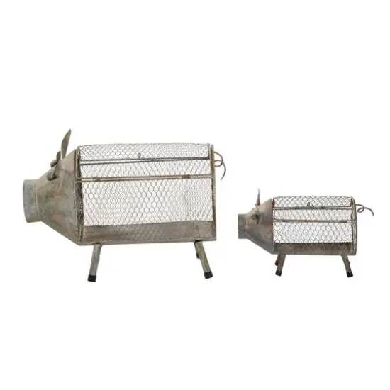 Gray Distressed Metal Farmhouse Pig Planter Set {4}