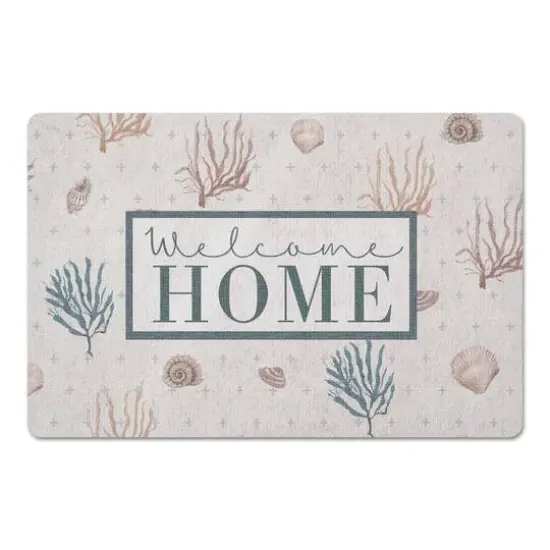 Welcome Home Multi Shell Plus Floor Mat Coral and Blue Plus On White {1}