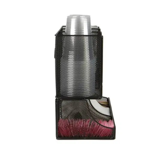 Mind Reader Black Metal Mesh 6 Compartment Upright Breakroom Coffee Condiment and Cup Storage Organizer {6}