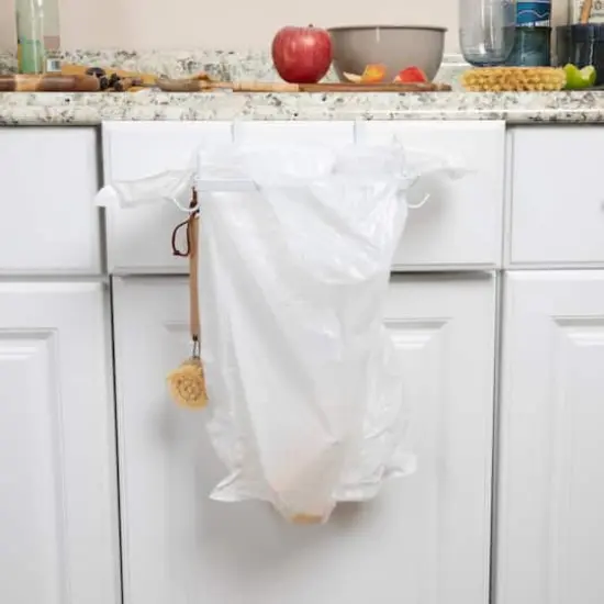 Household Essentials Metal Over the Door Trash Bag Holder White {3}