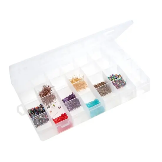 John Bead 13.5" Clear 28 Compartment Plastic Rectangle Box {3}