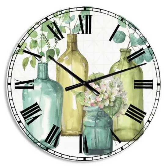 Designart 'Mixed Botanical Green Leaves Viii Farmhouse Wall Clock {1}