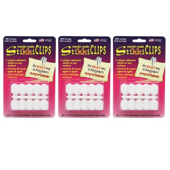 StikkiCLIPS&trade; White Adhesive Clips, 3 Packs of 30 {1}