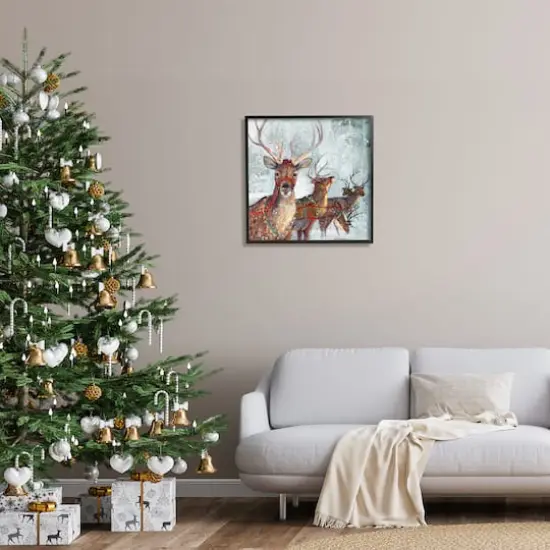 Stupell Industries Winter Reindeer Holiday Landscape Framed Giclee Art Black {3}
