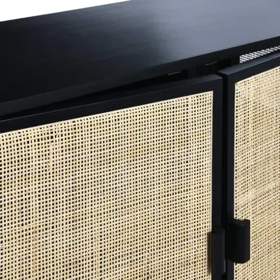 Hello Honey&reg; 47" Boho Woven Rattan and Wood Cabinet with Doors, Shelf, and Interior Storage Compartments Black and Natural {6}