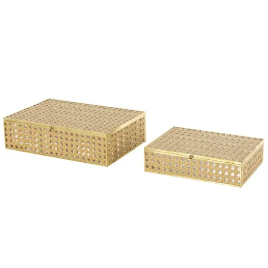 Brown Woven Rattan & Glass Panel Jewelry Box with Chain Accent Set {1}