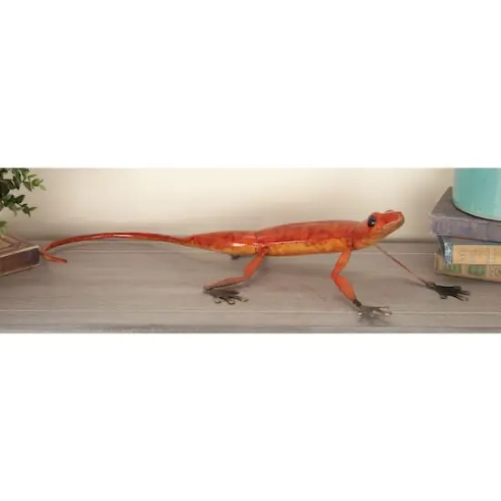 Set of 2 Eclectic Multi Colored Metal Lizard Sculpture 23" x 4" {11}