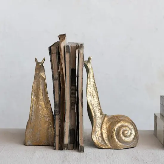 Hello Honey&reg; 9" Gold Iron Snail Bookends Set {8}