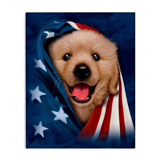 Stupell Industries Puppy & American Flag Canvas Wall Art {1}