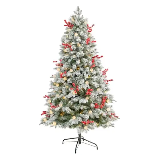 6ft. Pre-Lit Snow Tipped Norwegian Fir Artificial Christmas Tree, White LED Lights {1}