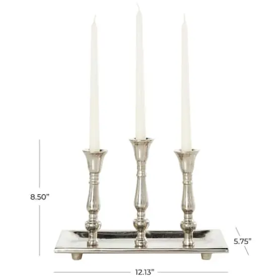 Aluminum 3 Candle Candelabra with Candle Plate Silver {10}