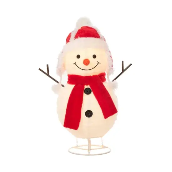 28" Pop-Up Fluffy Snowman Figurine {3}