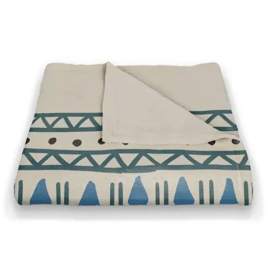 Blue & Cream Tribal Fleece Throw Blanket {3}