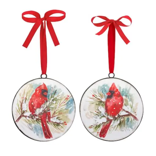 12ct. Watercolor Cardinal & Pine Metal Ornaments {1}