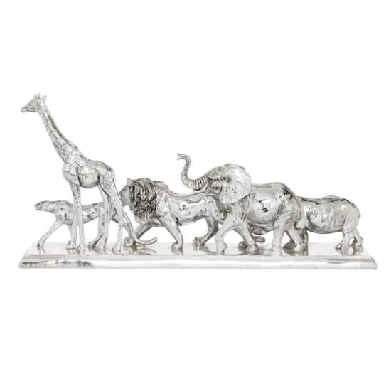 13" Silver Polystone Safari Animal Sculpture {7}