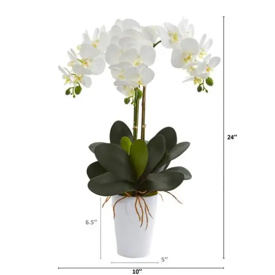 24" Phalaenopsis Orchid Artificial Arrangement in White Vase {3}