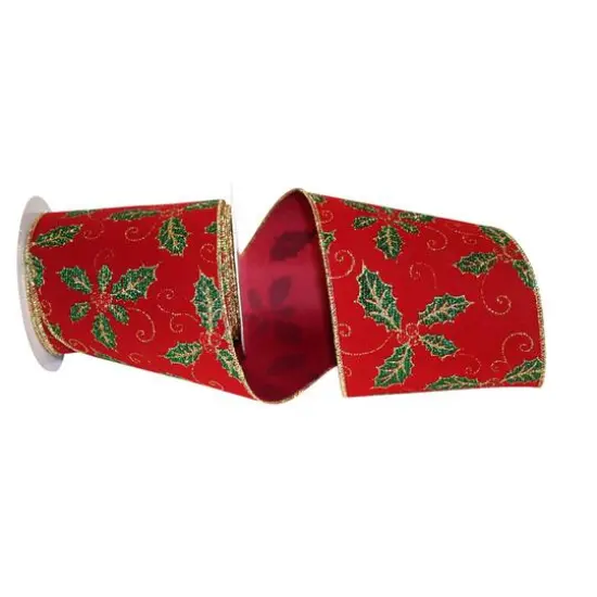 JAM Paper 2.5" x 10yd. Burgundy Glitter Holly Wired Velvet Ribbon {1}