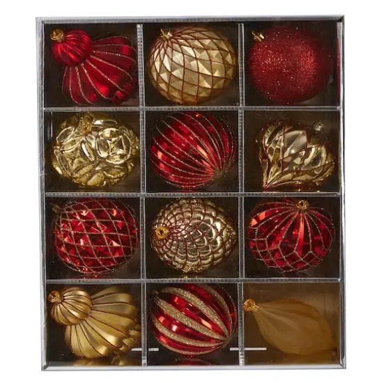 12ct. 4" Red & Gold Shatterproof Luxe Ornament Set {1}