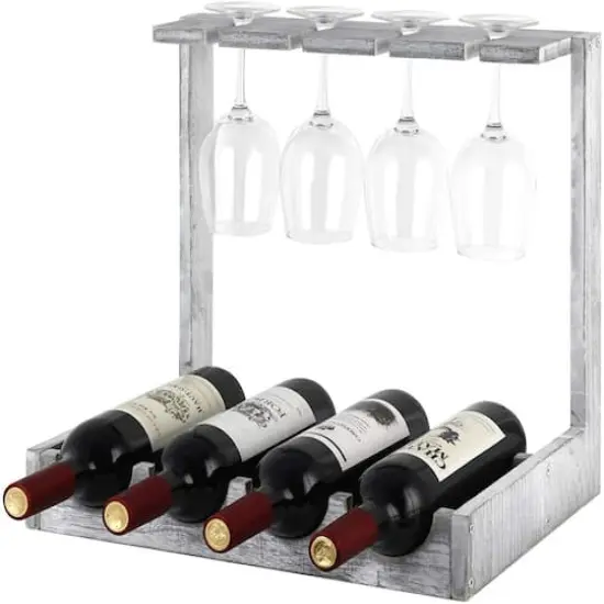 NEX&trade; Wood Wine Bottle Holder with Glass Rack Gray {1}