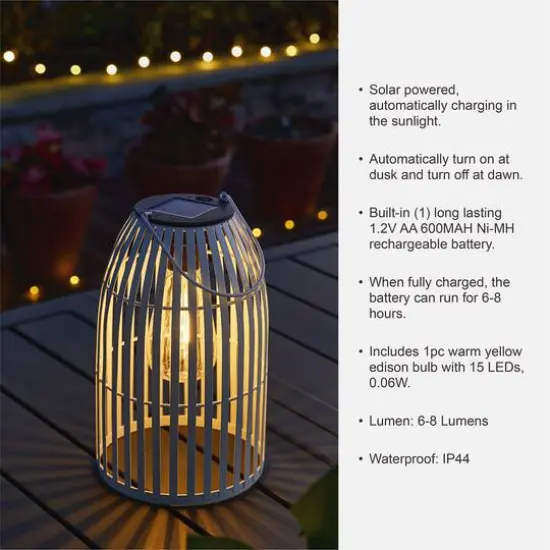 Glitzhome® 10" Woven Solar Powered Outdoor Hanging Lantern White {8}