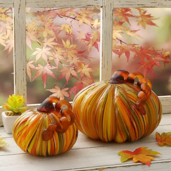 Glitzhome&reg; Large Glass Pumpkin, Multicolor Stripes {13}