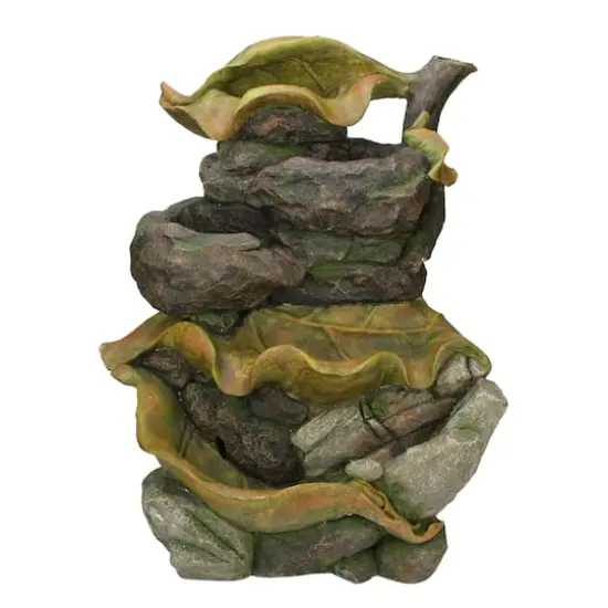 26.5" Brown, Orange and Green Mossy Leaves 5-Tier Outdoor Garden Water Fountain {1}