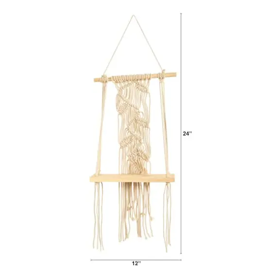 24" Boho Chic Wood Macrame Shelf {4}