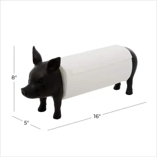16" Black Farmhouse Pig Paper Towel Holder {7}