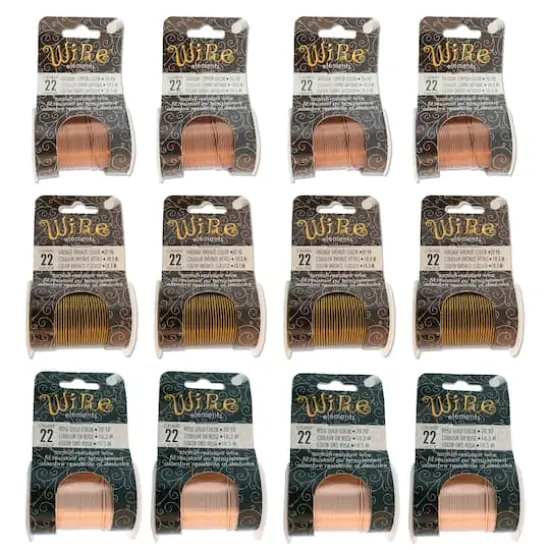 The Beadsmith&reg; Wire Elements&trade; 22 Gauge Tarnish Resistant Medium Temper Antique Copper , Vintage Bronze & Rose Gold Wire, 12ct. {1}