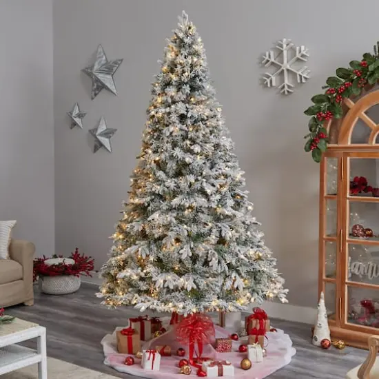 9ft. Pre-Lit Flocked Vermont Mixed Pine Artificial Christmas Tree, Clear LED Lights {3}