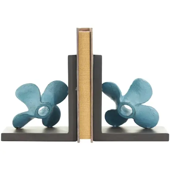 6.5" Teal Metal Boat Distressed Propeller Bookends with Brown L-Shaped Stands {6}