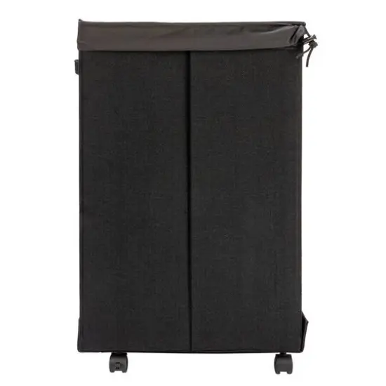 Household Essentials Narrow Collapsible Laundry Hamper with Liner & Lid Black {10}